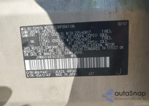 2007 Toyota Rav4 Limited из США, поврежденный, VIN JTMBD31V476038203